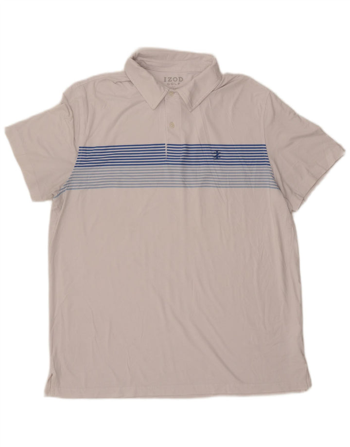 IZOD Polo para hombre de poliéster a rayas blancas grandes