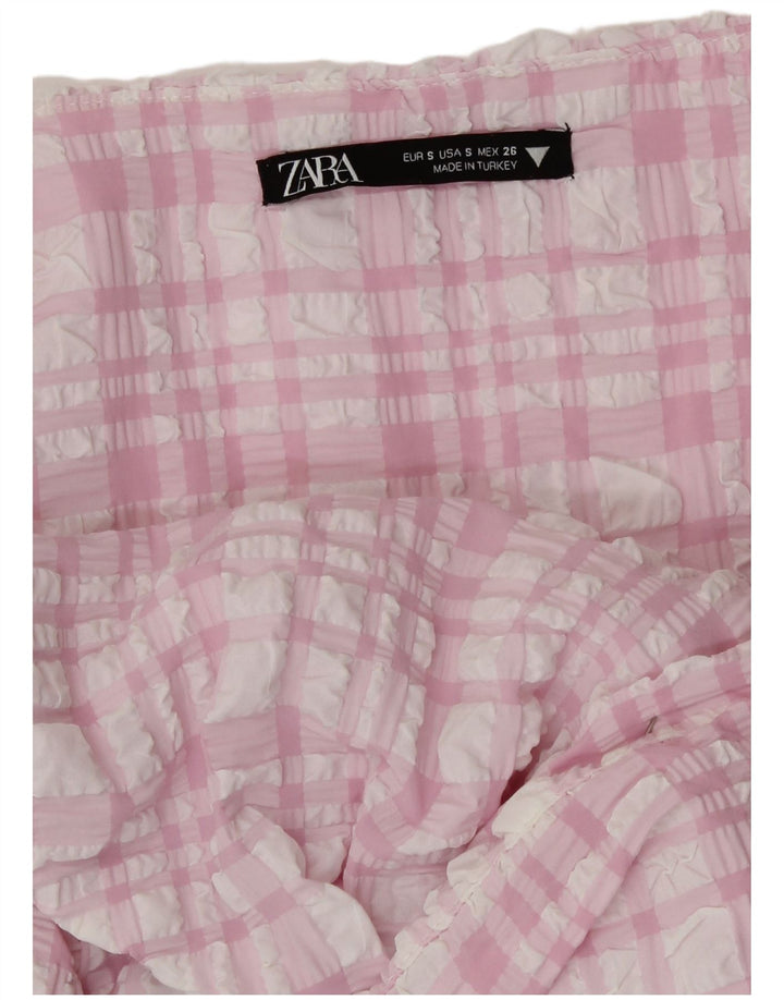 Zara Mujer Vestido De Tirantes Recortado UK 8 Small Pink Check