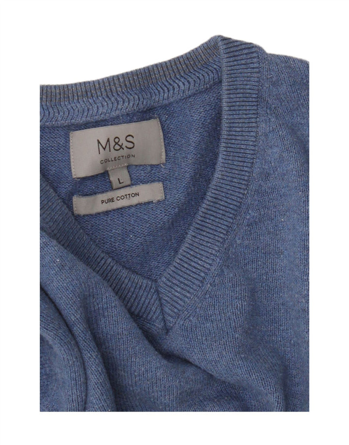 Marks & Spencer Jersey con cuello en V para hombre, talla grande, algodón azul