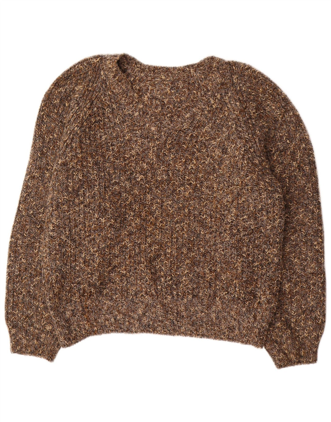 VINTAGE suéter de jersey de gran tamaño con cuello en V para mujer Reino Unido 18 XL marrón moteado
