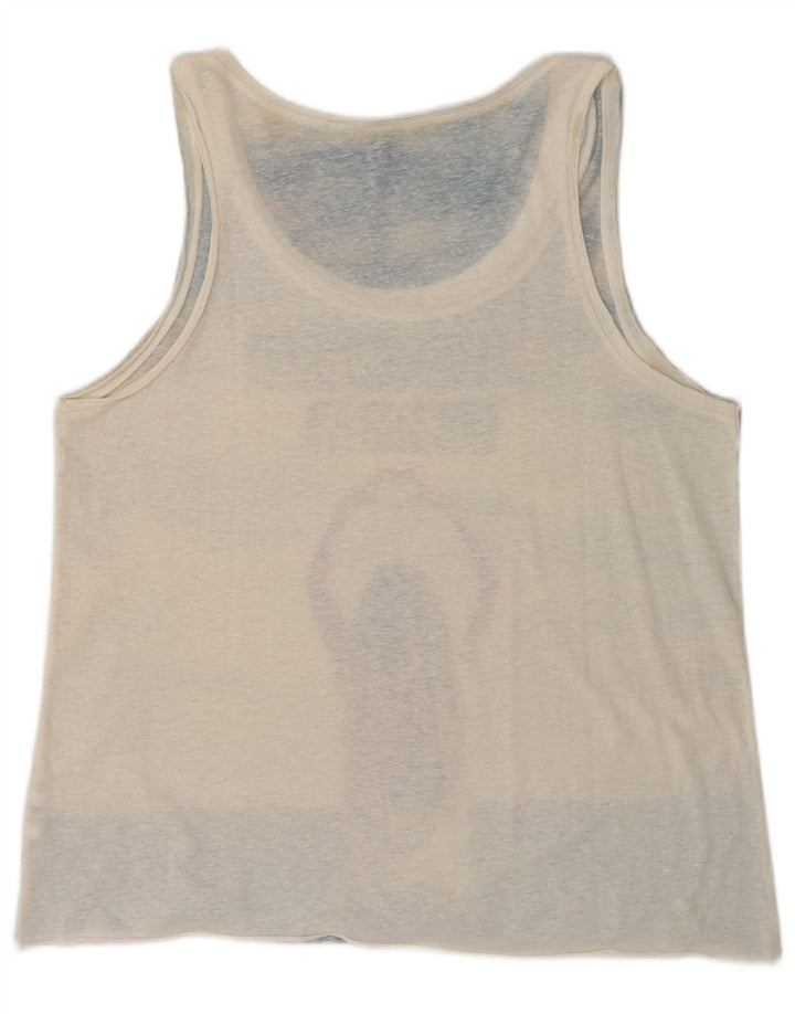 Benetton Mujer Camiseta Sin Mangas Estampada ES 46 Grande Poliéster Color Block Azul