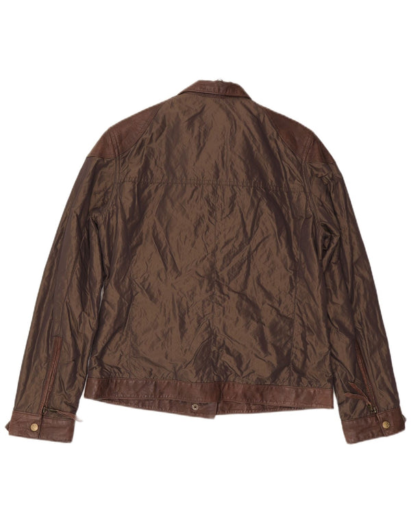 Vintage mujer chaqueta utilitaria Reino Unido 14 poliamida marrón medio