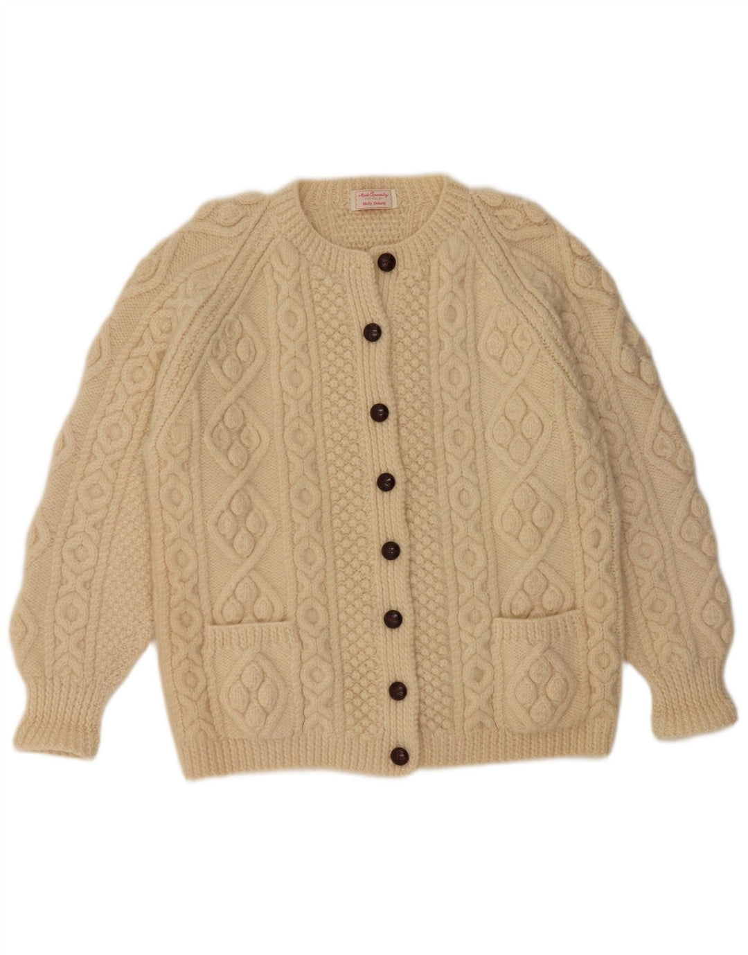 VINTAGE Mujer Cardigan Suéter Reino Unido 16 Grande Beige