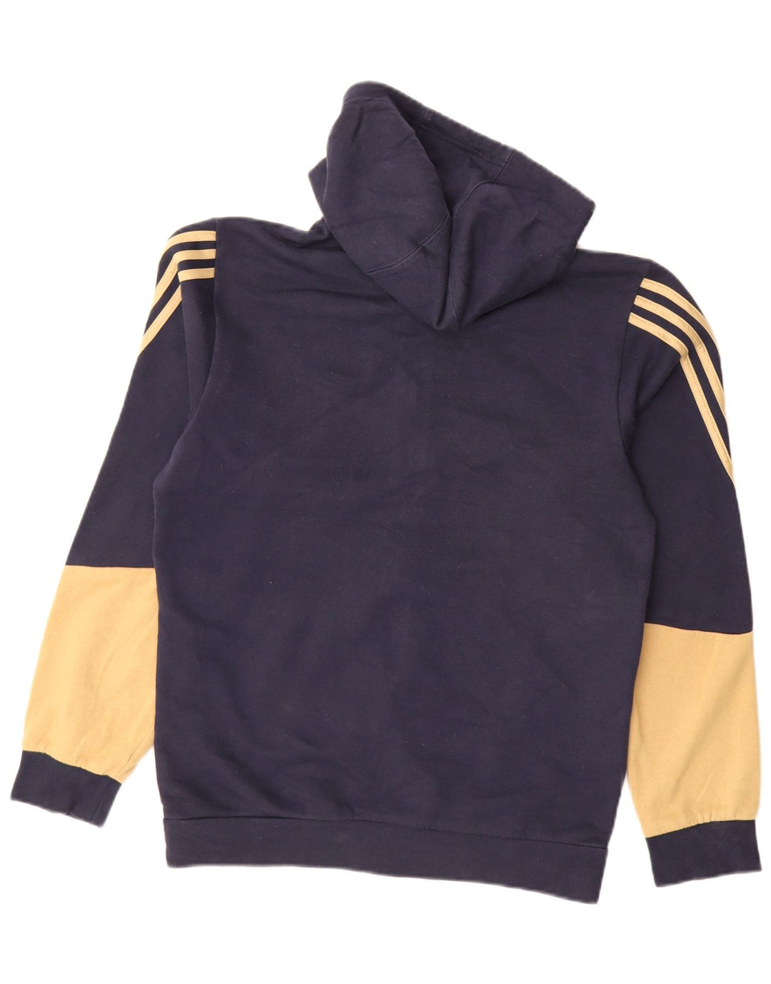 ADIDAS Sudadera con capucha y cremallera para hombre, talla pequeña, algodón azul marino con bloques de color