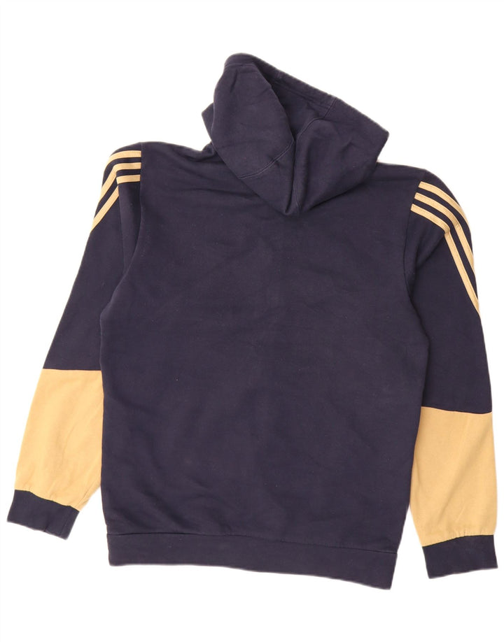ADIDAS Sudadera con capucha y cremallera para hombre, talla pequeña, algodón azul marino con bloques de color