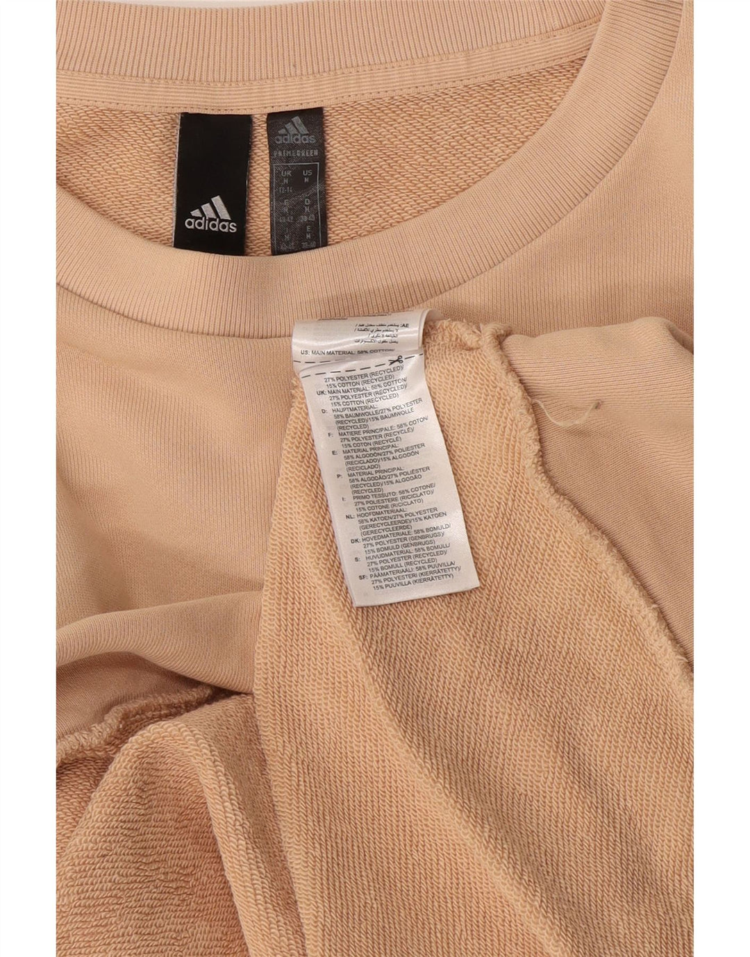 Adidas - Sudadera extragrande con gráfico para mujer, talla 12/14, color beige mediano