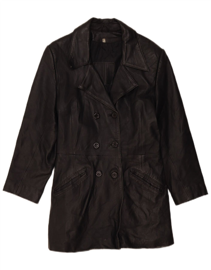 VINTAGE Abrigo de cuero para mujer Reino Unido 14 Cuero negro grande