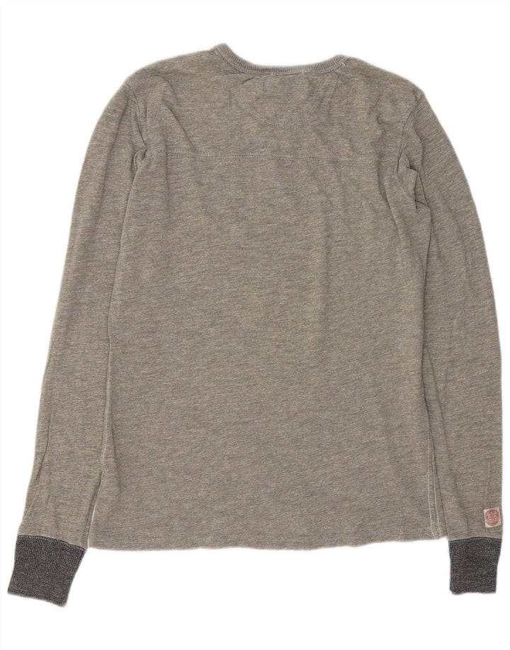 SUPERDRY Hombre Top gráfico de manga larga de algodón moteado gris medio