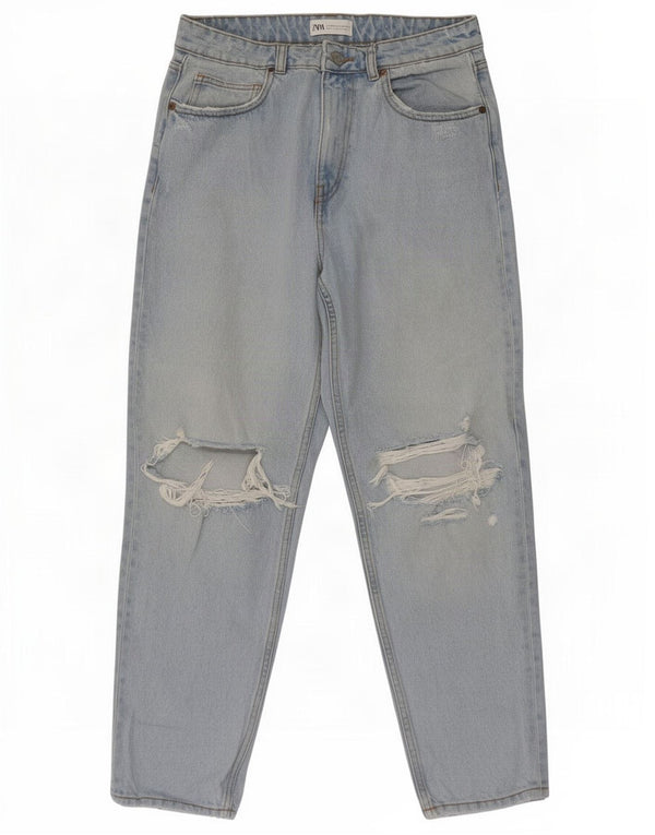 Zara Jeans Cónicos Desgastados De Cintura Alta Para Mujer EU 40 Medium W30 L27 Azul