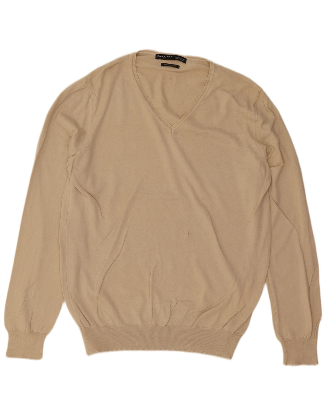 Zara Hombre Jersey Con Cuello En V Jersey Grande Algodón Beige