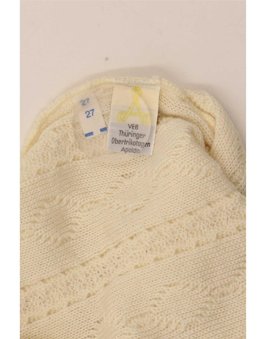 Vintage hombres cuello redondo jersey suéter pequeño beige