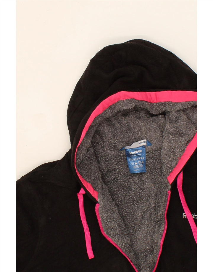 REEBOK Womens Hooded Fleece Jacket UK 18 XL Black Polyester Vintage Reebok and Second-Hand Reebok from Messina Hembry 
