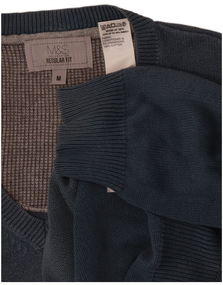 Marks & Spencer Jersey Regular Fit con Cuello en V para Hombre Algodón Azul Medio
