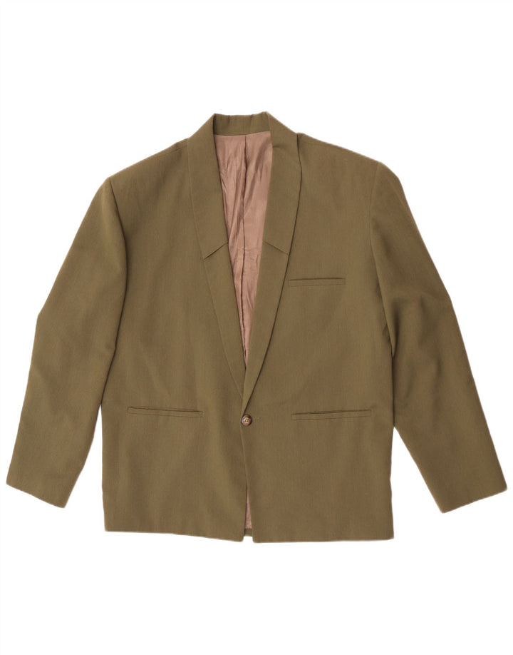 Vintage hombres 1 botón Blazer chaqueta Reino Unido 38 medio caqui poliéster
