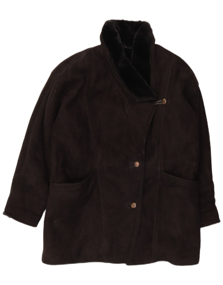 Piccini Abrigo Holgado De Piel De Oveja Para Mujer IT 42 Medium Black Shearling