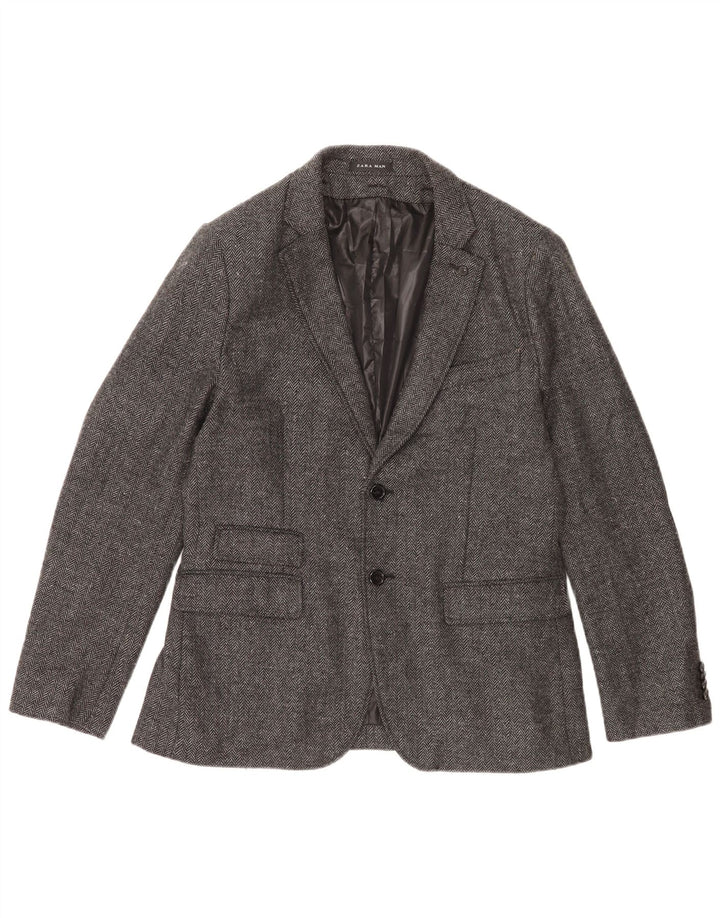 Zara Chaqueta tipo blazer de 2 botones para hombre EU 52 Large Grey Herringbone