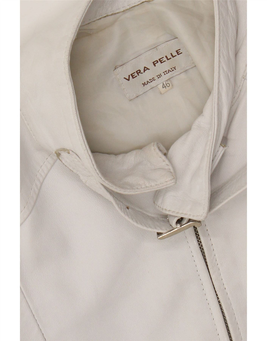 Vintage mujer crop chaqueta de cuero IT 46 cuero blanco grande