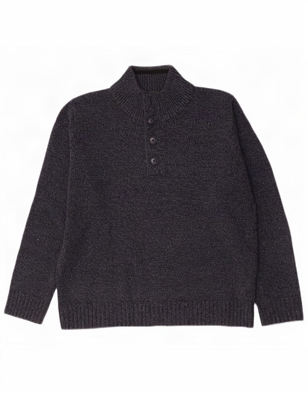 Marks & Spencer Suéter tipo jersey con cuello y botones para hombre, tamaño mediano, moteado en azul marino