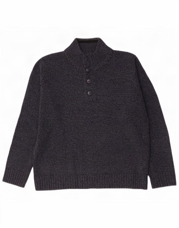 Marks & Spencer Suéter tipo jersey con cuello y botones para hombre, tamaño mediano, moteado en azul marino