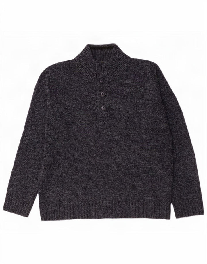Marks & Spencer Suéter tipo jersey con cuello y botones para hombre, tamaño mediano, moteado en azul marino