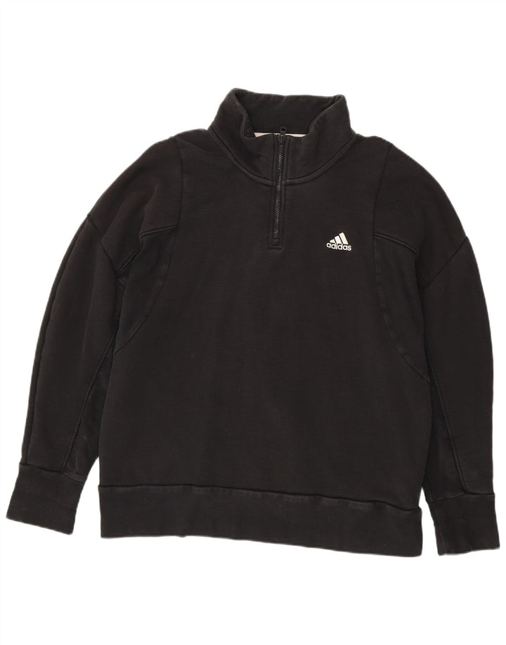 Adidas - Sudadera con cuello y cremallera para hombre, talla grande, algodón negro