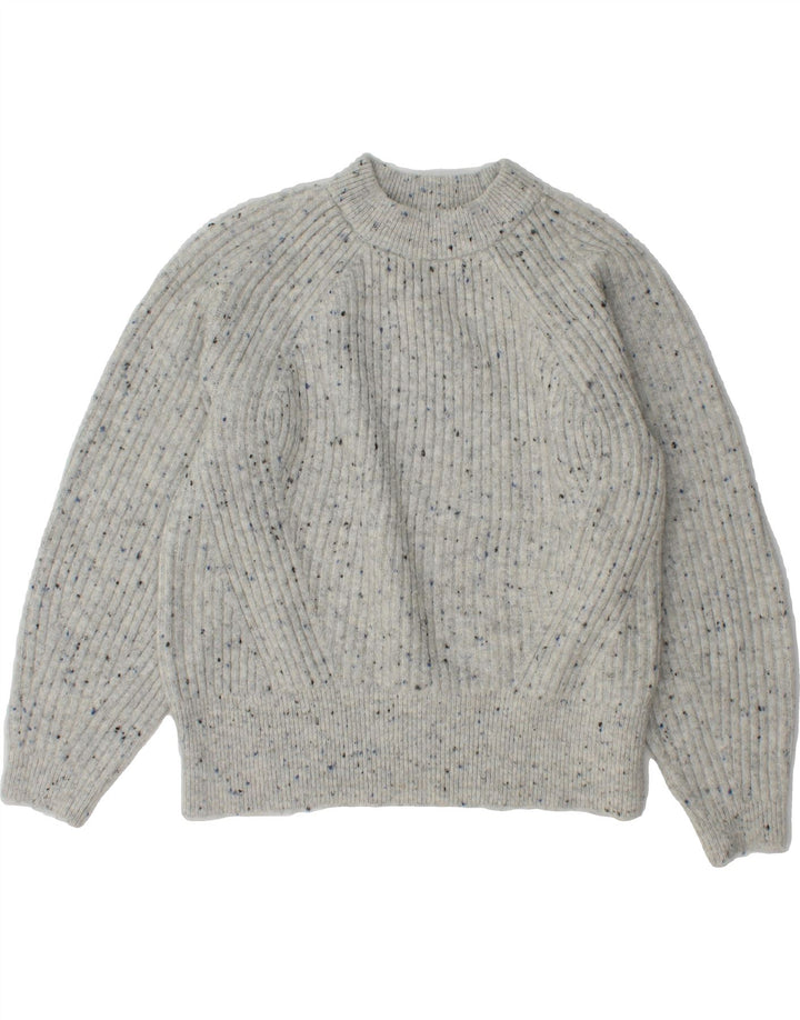 MARKS & SPENCER Womens Crop Crew Neck Jumper Sweater UK 14 Medium Grey Vintage Marks & Spencer and Second-Hand Marks & Spencer from Messina Hembry 