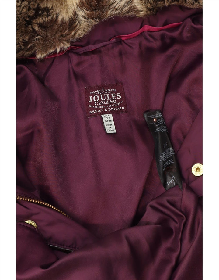 JOULES Abrigo acolchado extragrande con capucha para mujer UK 8 Small Poliéster morado