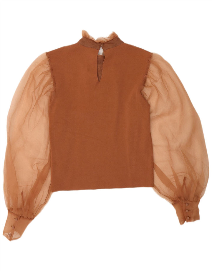 Zara Blusa Delantera Con Volantes Para Mujer UK 8 Small Nylon Marrón