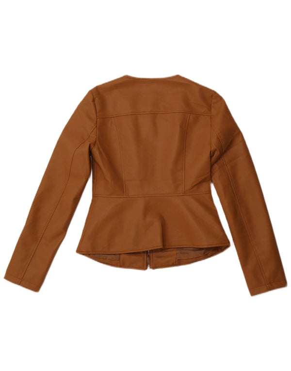 Zara Mujer Crop Chaqueta De Piel Sintética UK 10 Small Beige Poliéster
