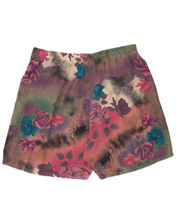 Vintage mujer cintura alta chino pantalones cortos W38 XL seda floral multicolor