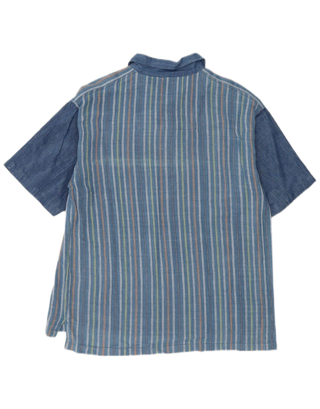 VINTAGE Camisa tipo jersey de manga corta holgada para hombre con rayas azules medianas