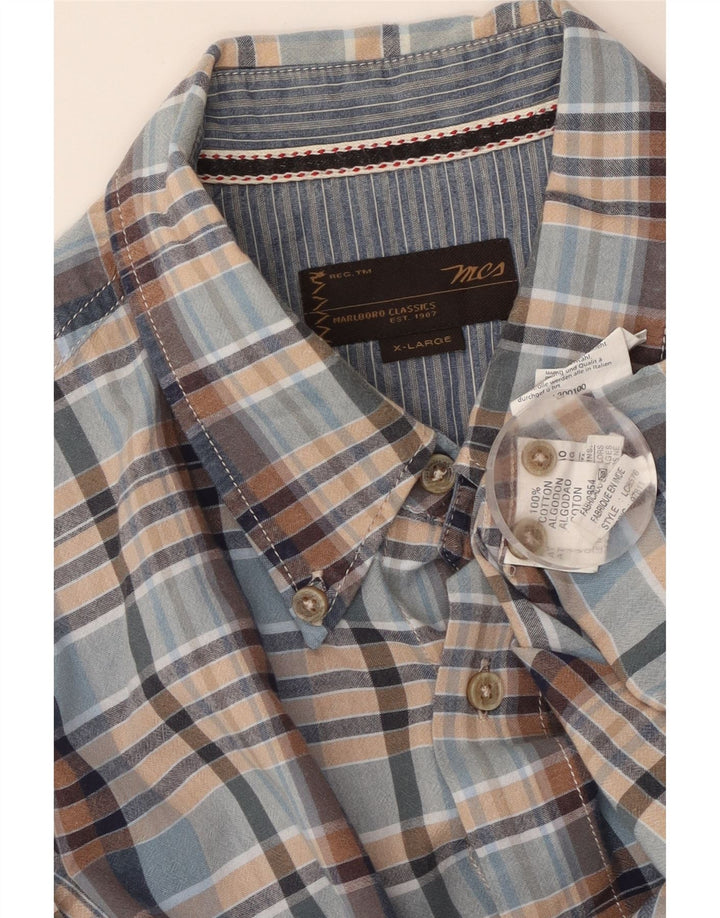 MARLBORO CLASSICS Camisa Manga Corta Hombre XL Azul Cuadros Algodón