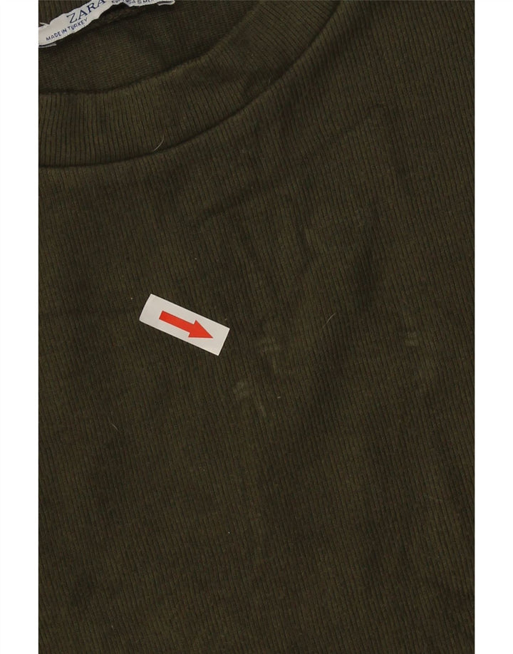 Zara Mujer Crop Top Manga Larga UK 10 Small Verde