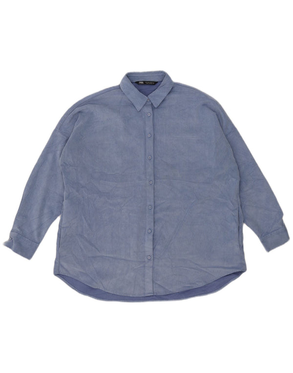 Zara Mujer Camisa De Pana Extragrande UK 10 Small Poliéster Azul