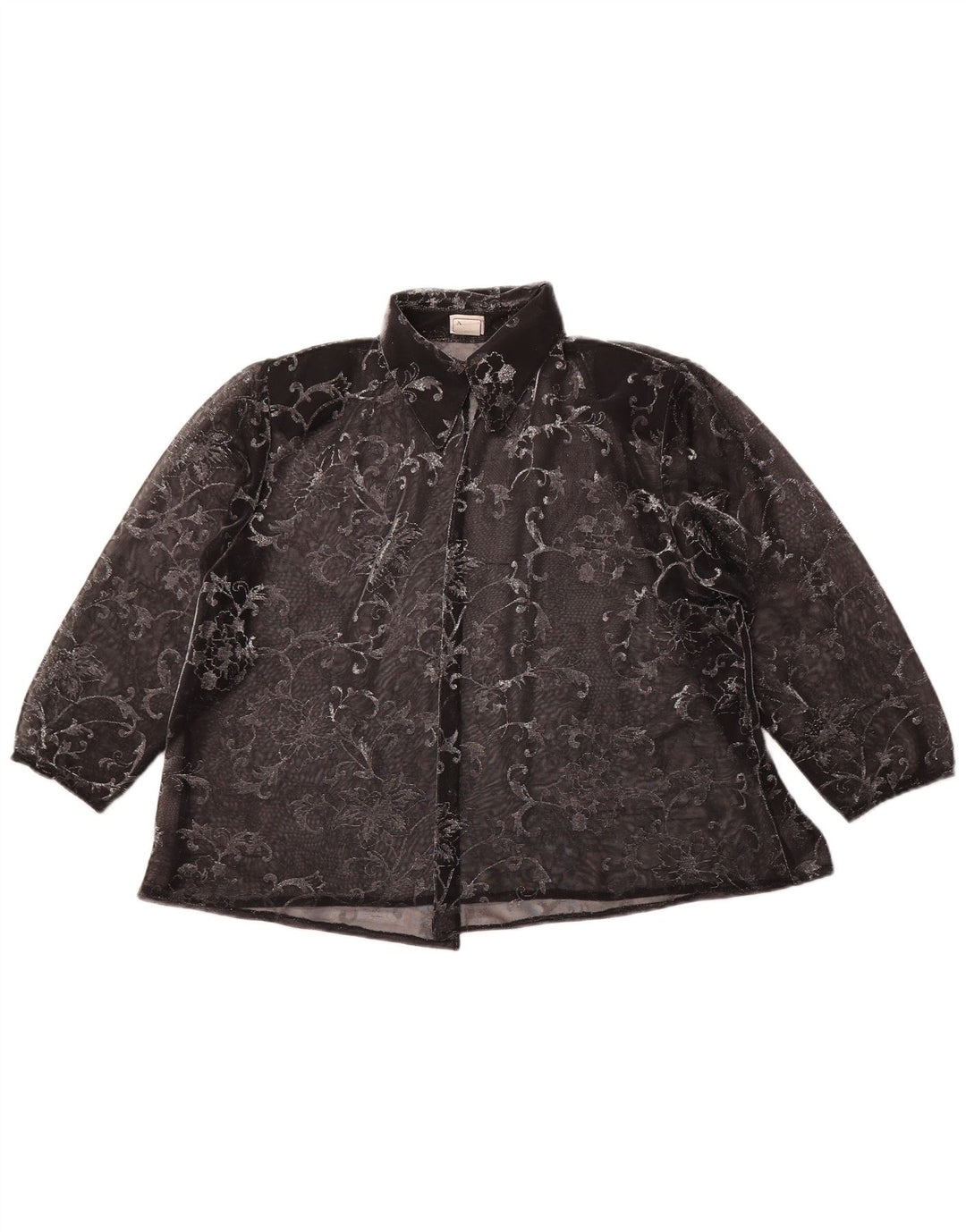 VINTAGE Mujer 3/4 Manga Camisa Blusa Reino Unido 14 Medio Negro Floral