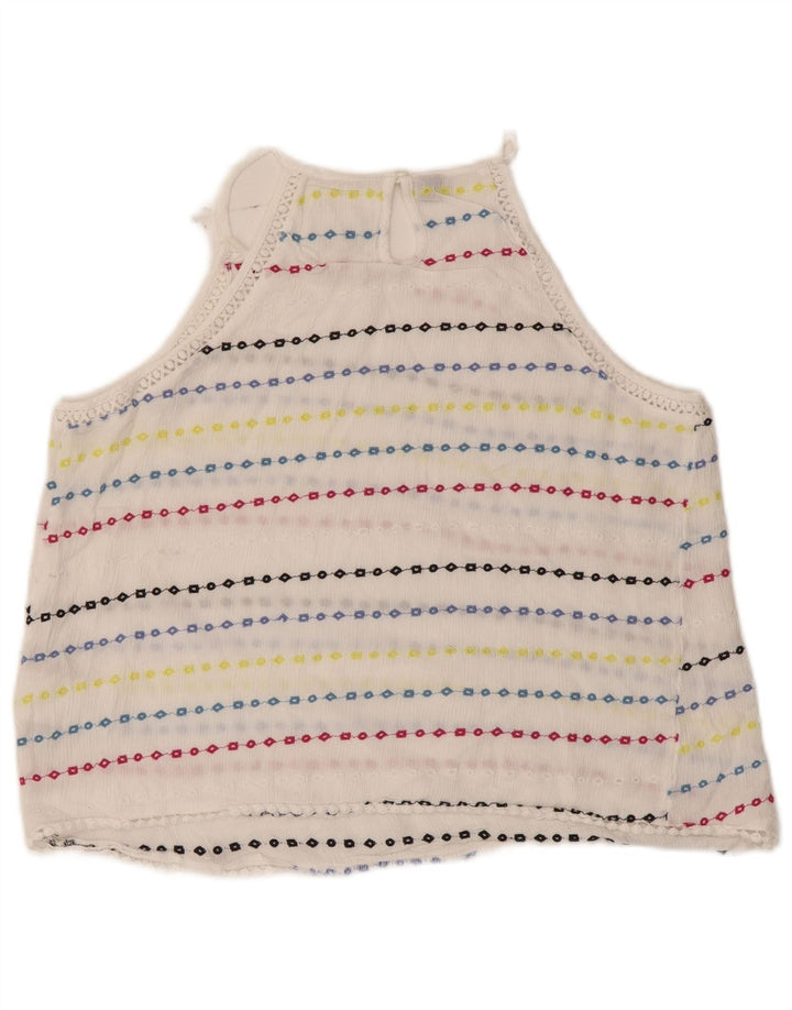 Superdry Mujer Crop Halter Top UK 40 Small Blanco Rayas Viscosa