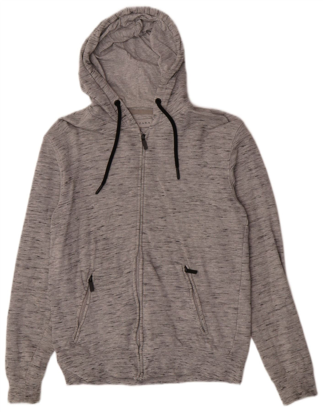 Zara Hombre Sudadera Con Capucha Y Cremallera De Algodón Moteado Gris Medio