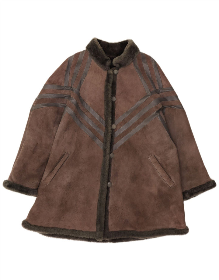 Vintage mujer shearling abrigo Reino Unido 14 gris medio