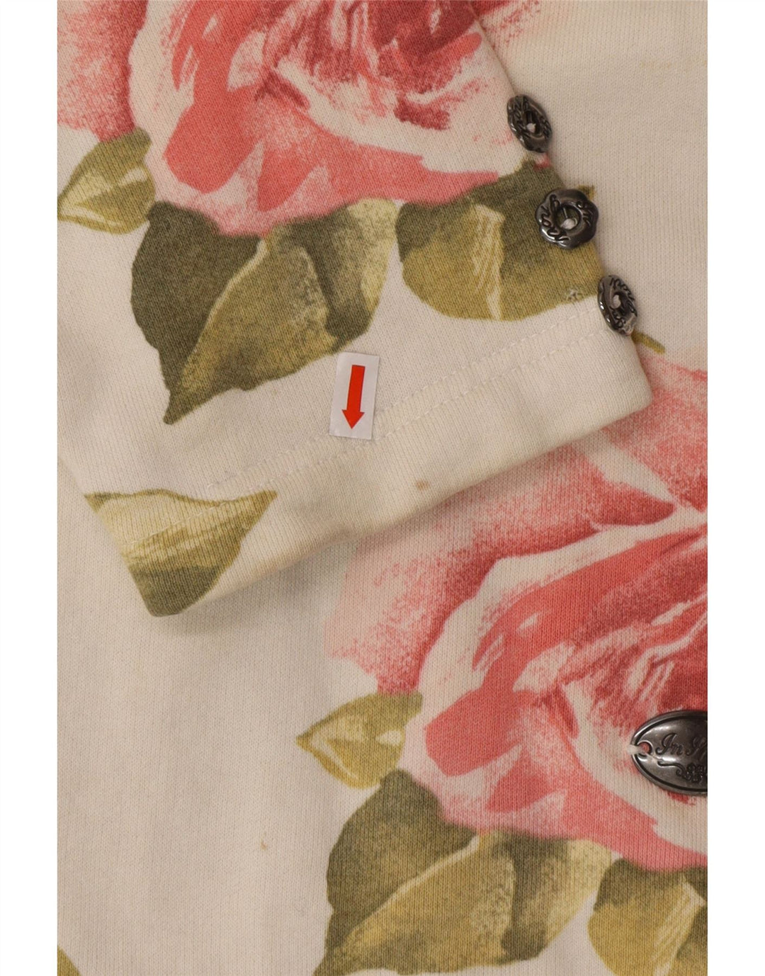 VINTAGE Mujer Top Manga Larga Reino Unido 16 Algodón Floral Blanco Grande