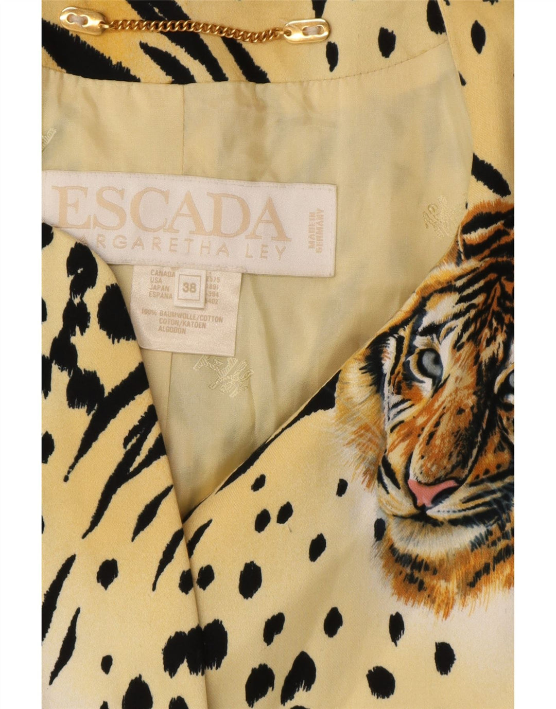 Escada Chaqueta Blazer de Manga Corta para Mujer EU 38 Diseñador Amarillo Medio