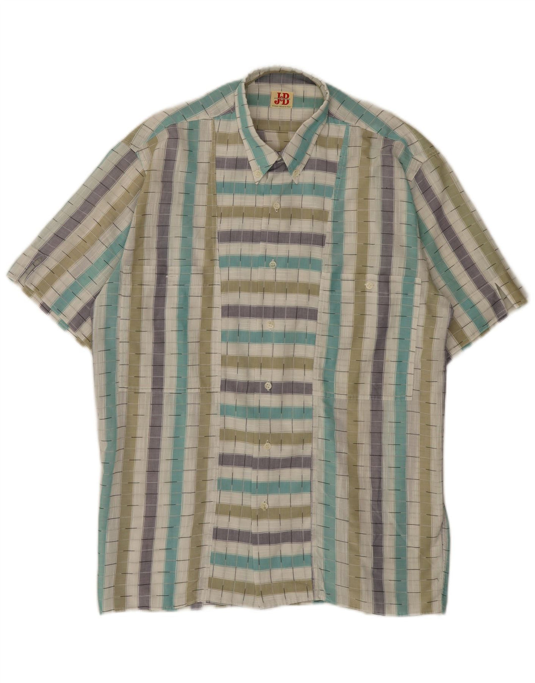 Camisa vintage de manga corta para hombre de algodón a rayas multicolor medio
