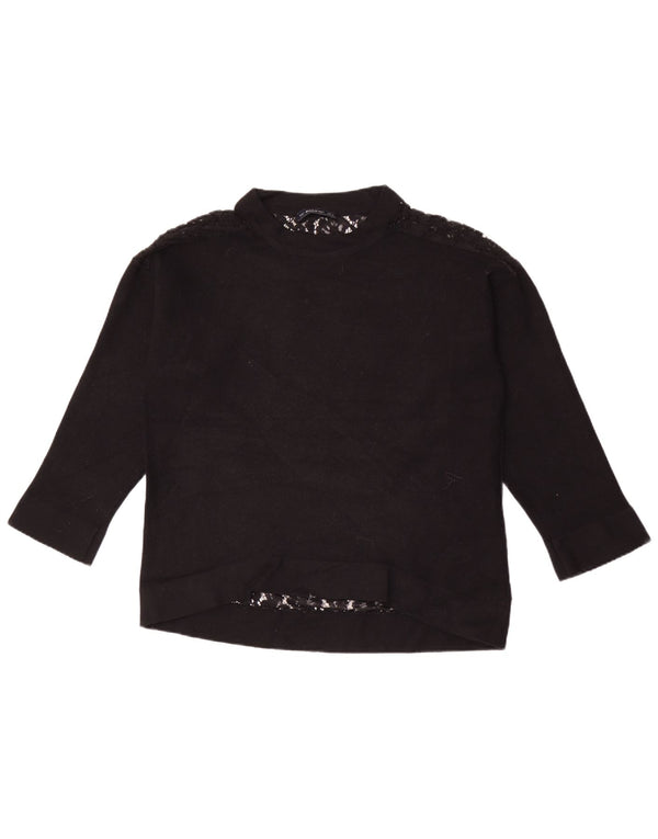 Zara Mujer Top Manga Larga UK 44 Medio Negro Floral