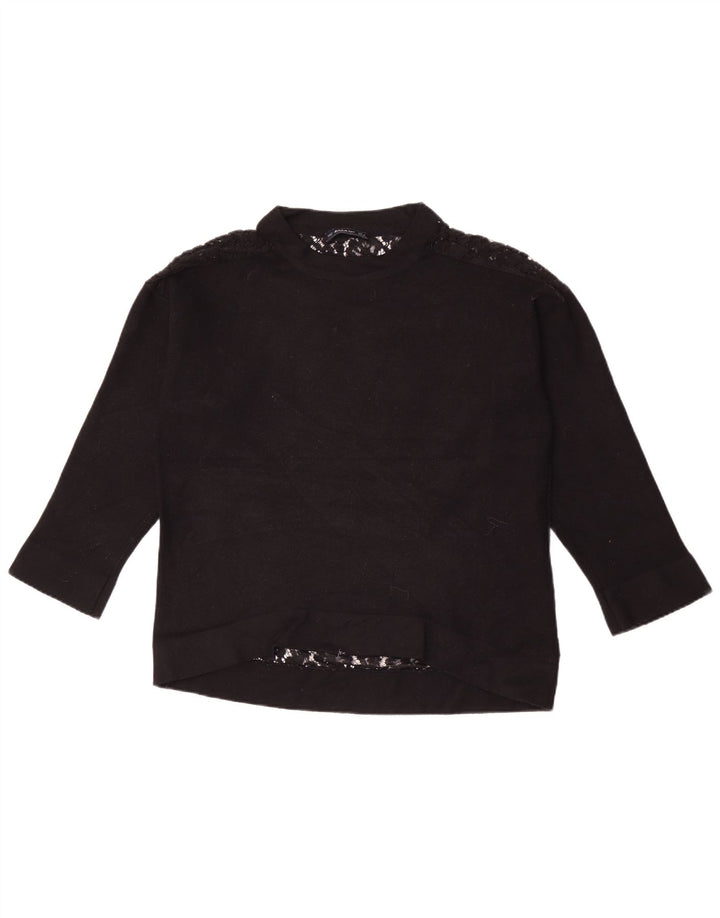 Zara Mujer Top Manga Larga UK 44 Medio Negro Floral
