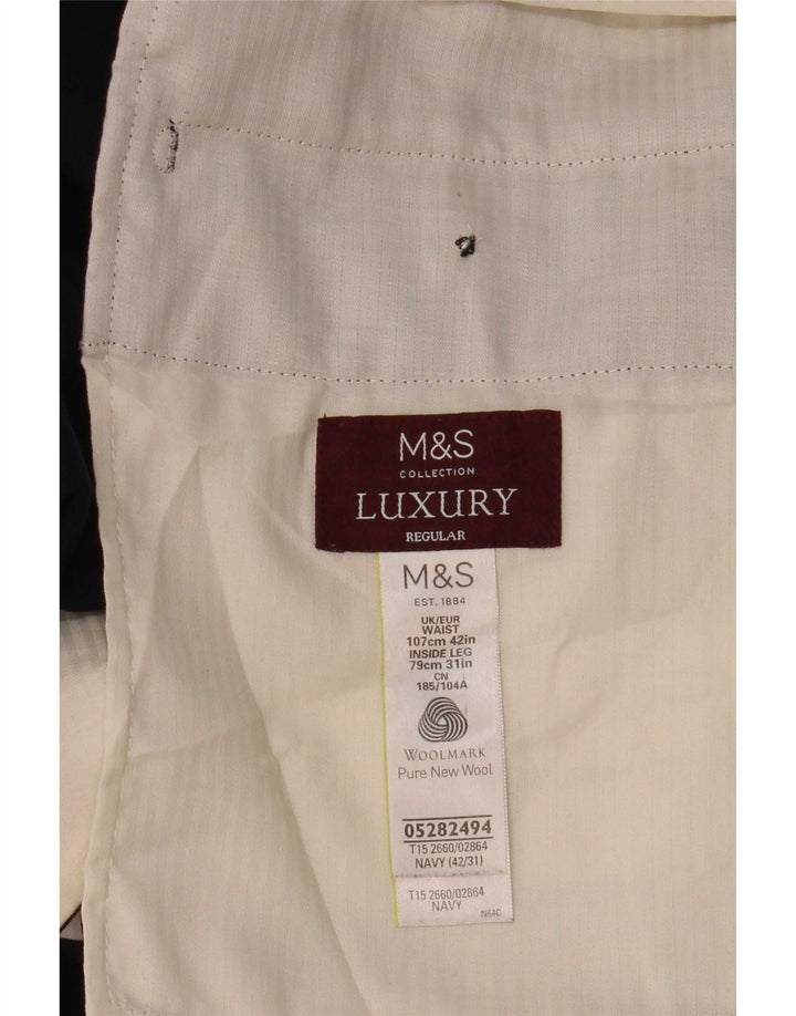 Marks & Spencer Pantalón de traje de corte regular para hombre W42 L31 Lana azul marino