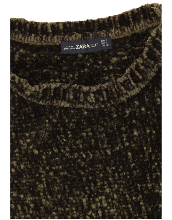 Zara Jersey de gran tamaño con cuello barco para mujer UK 10 Small Caqui Poliéster