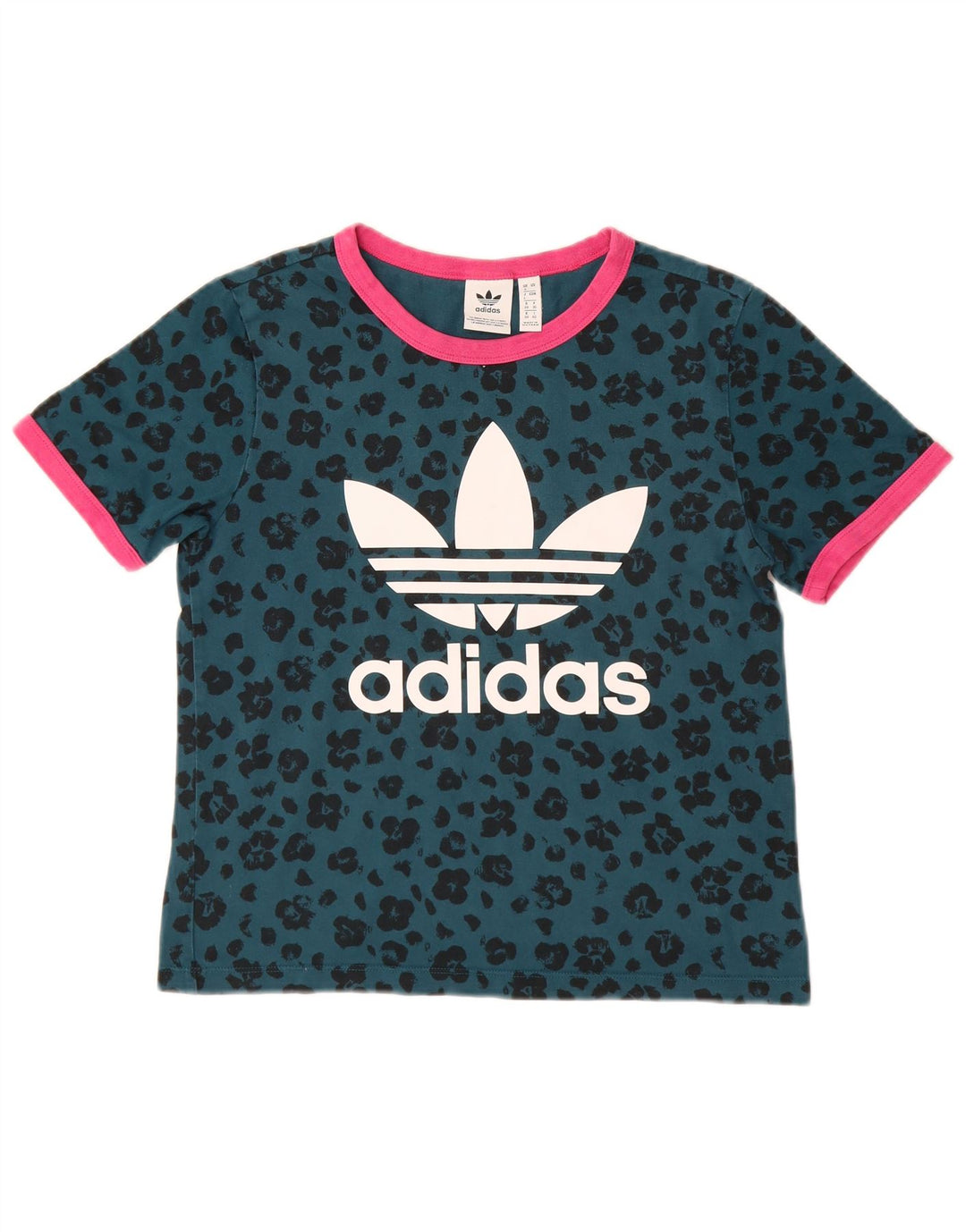 ADIDAS Camiseta gráfica para mujer Top UK 8 Small Green Animal Print Algodón