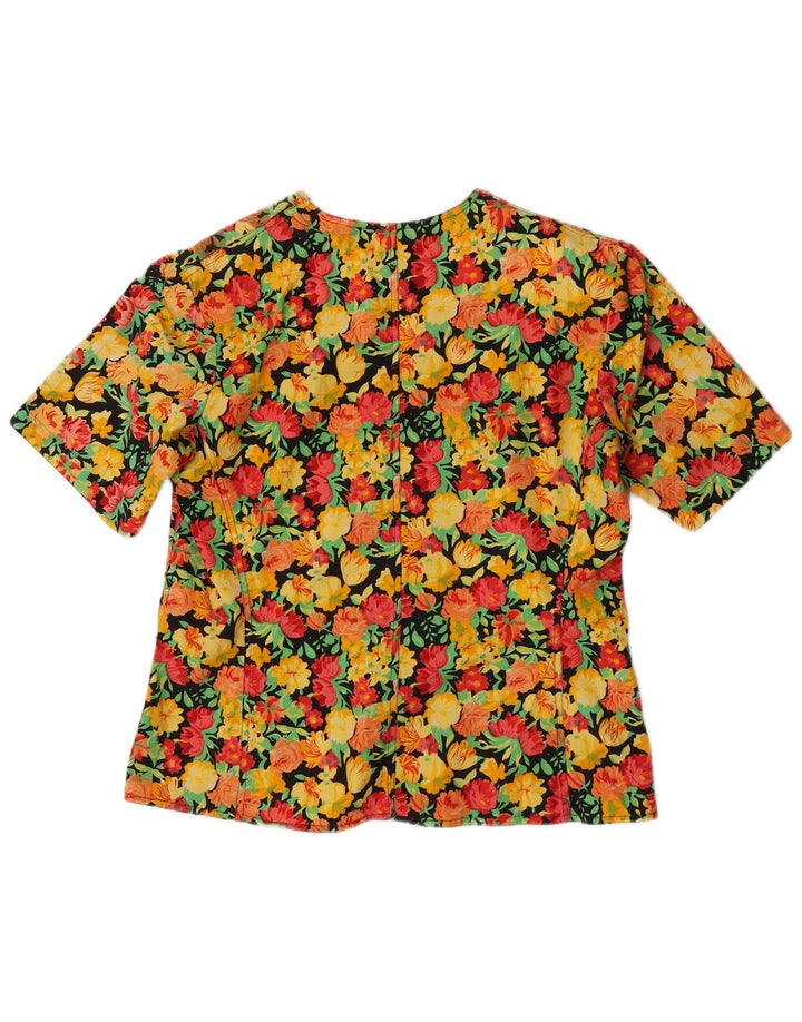 VINTAGE Chaqueta Blazer de 3 Botones para Mujer IT 46 Grande Multicolor Floral