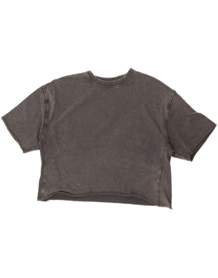 Zara Mujer Crop Camiseta Top UK 44 Algodón Gris Medio