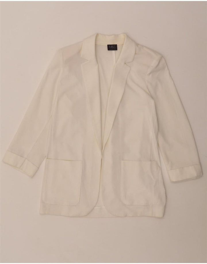 MARKS & SPENCER Chaqueta tipo blazer abierta de manga 3/4 para mujer UK 12 Medium White