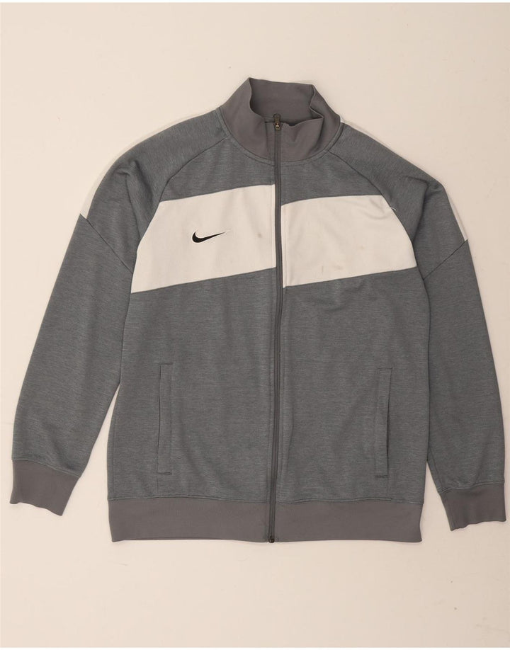 Nike Hombre Dri Fit Chándal Top Chaqueta Grande Gris Colorblock Poliéster